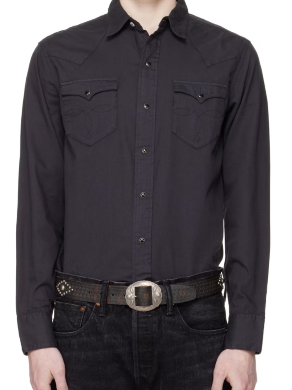 RRL Double RL Men's Slim Fit Cotton Twill Western Shirt in Black Size Small - Picture 2 of 14